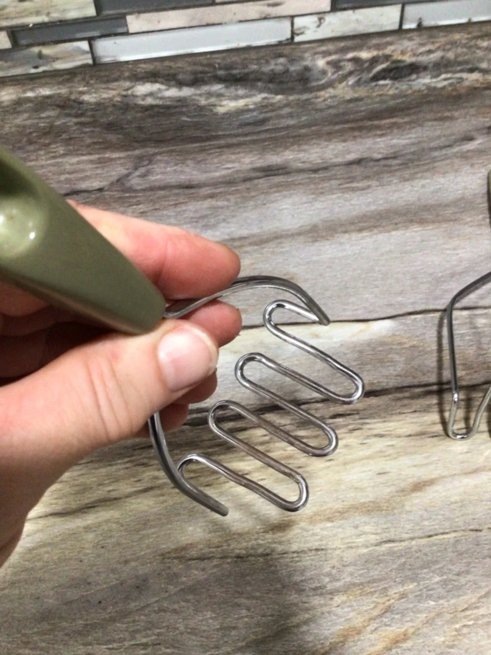 Vintage Green Handle Potato Mashers Set of 2 Stainless Steel Kitchen Utensils.